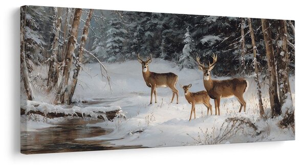 Quadro su tela – Famiglia di cervi in inverno