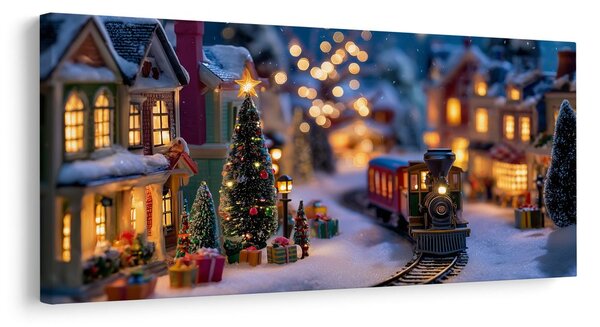 Quadro su tela – Trenino attraverso paesaggio natalizio incantevole