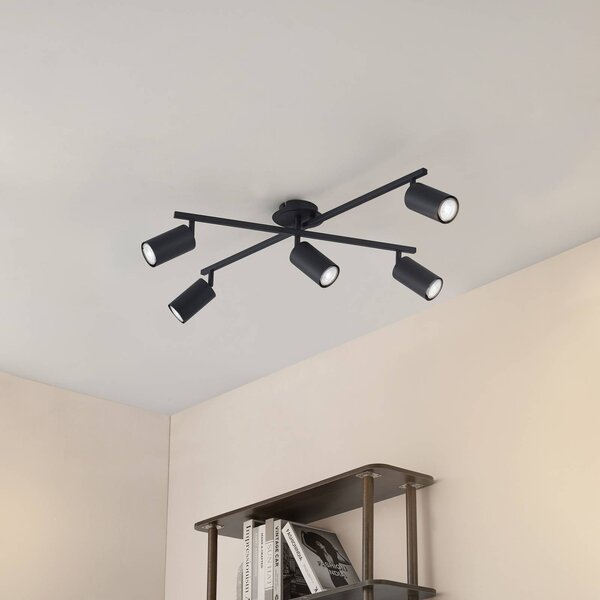 Plafoniera Lindby Joffrey, 78 cm, nero, a 5 luci, GU10 Joffrey Lindby, dimmerabile, Nero, Soggiorno / Sala da pranzo, Alluminio, Moderno, Faretto