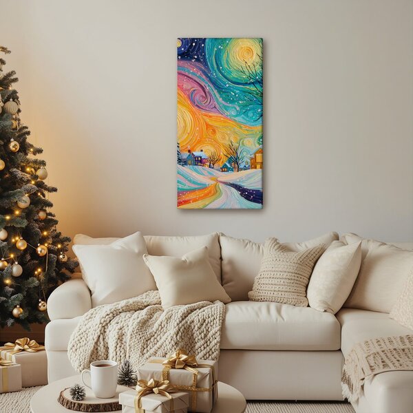 Quadro su tela – Alba di Natale sul villaggio