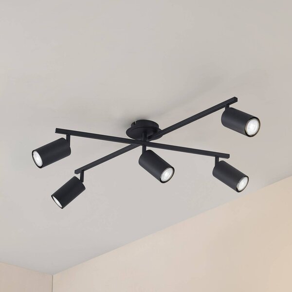 Plafoniera Lindby Joffrey, 78 cm, nero, a 5 luci, GU10 Joffrey Lindby, dimmerabile, Nero, Soggiorno / Sala da pranzo, Alluminio, Moderno, Faretto