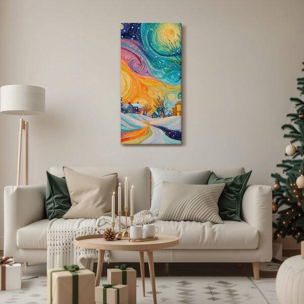 Quadro su tela – Alba di Natale sul villaggio