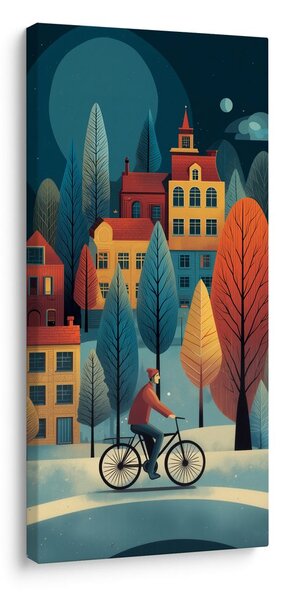 Quadro su tela – Ciclista nella città invernale