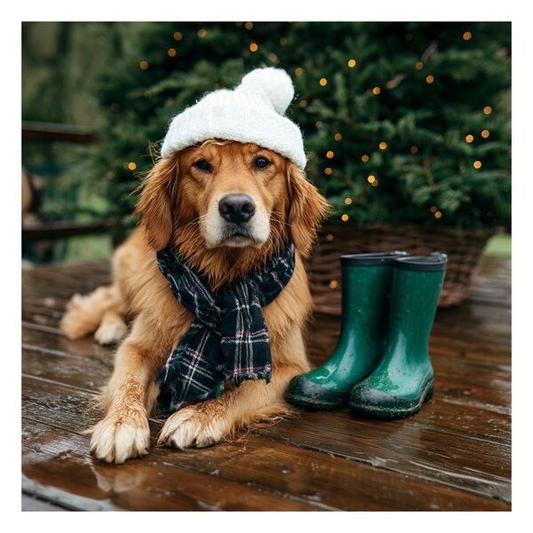 Quadro su tela – Cane con cappello invernale