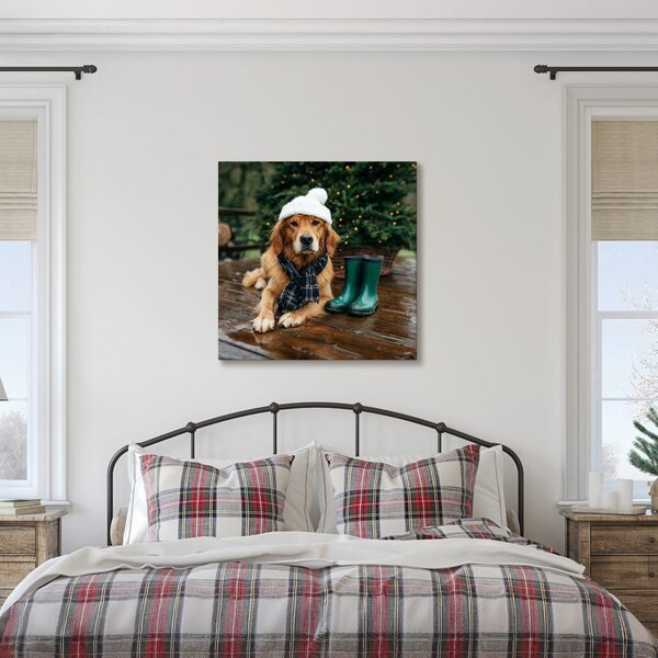 Quadro su tela – Cane con cappello invernale