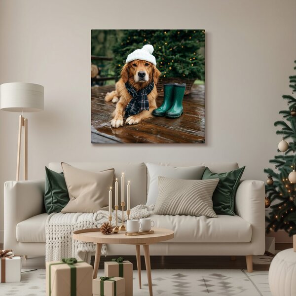 Quadro su tela – Cane con cappello invernale