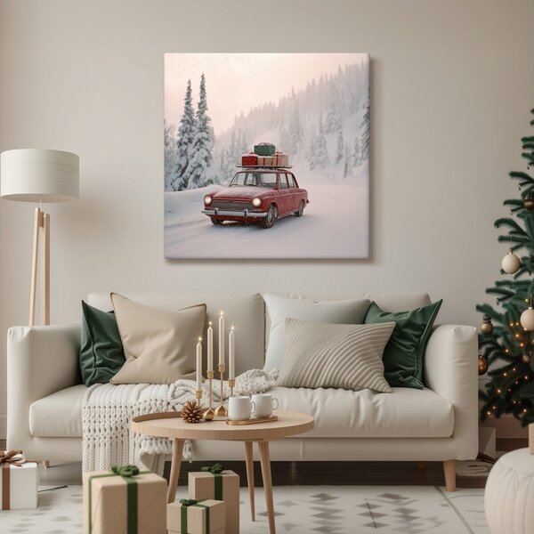 Quadro su tela Natalizio – Auto piena di regali