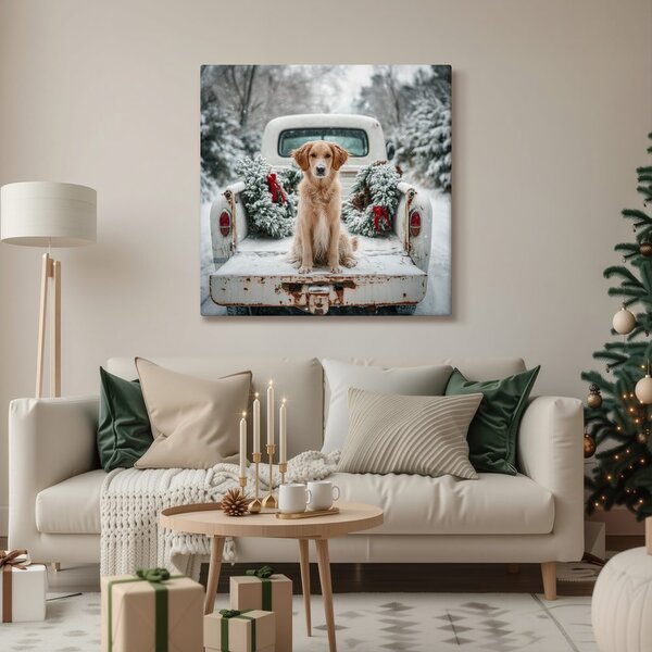 Quadro su tela Natalizio – Cane carino in posa