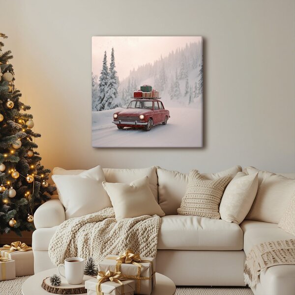 Quadro su tela Natalizio – Auto piena di regali