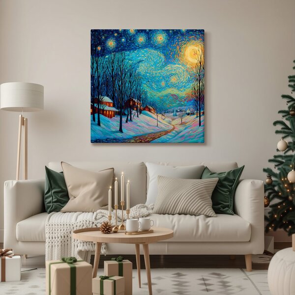 Quadro su tela Natalizio – Paesaggio notturno festivo