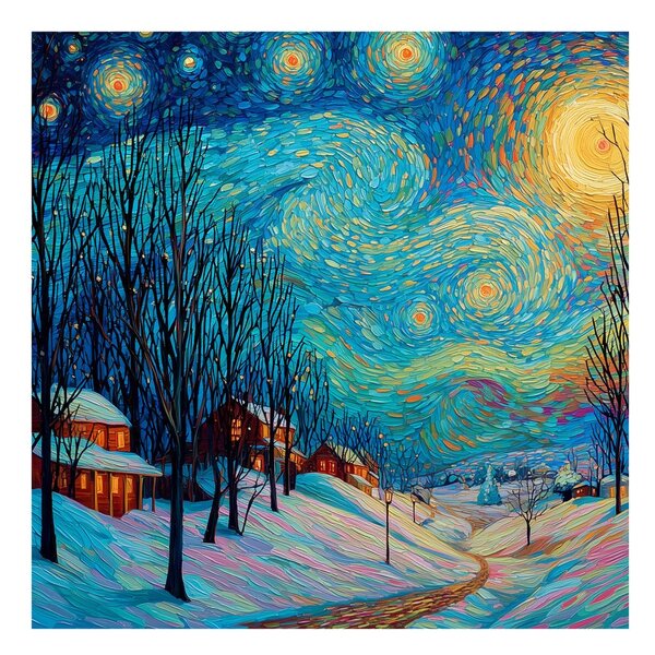 Quadro su tela Natalizio – Paesaggio notturno festivo