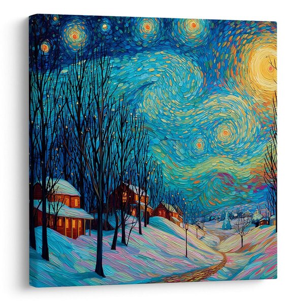 Quadro su tela Natalizio – Paesaggio notturno festivo