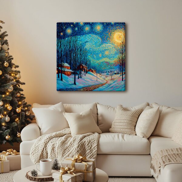 Quadro su tela Natalizio – Paesaggio notturno festivo