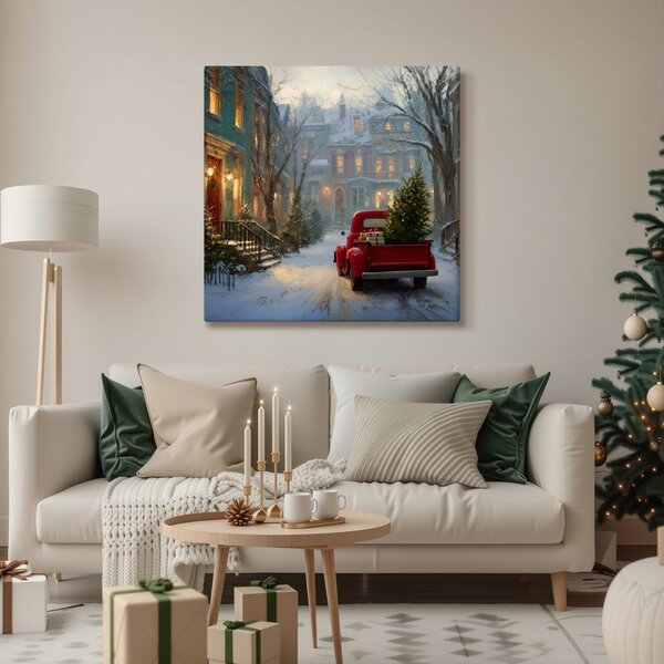Quadro su tela – Atmosfera natalizia in strada innevata