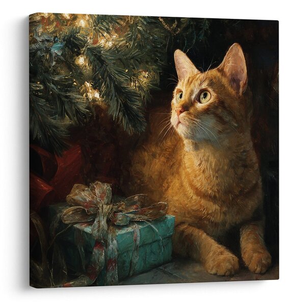 Quadro su tela Natalizio – Momenti festivi con gatto