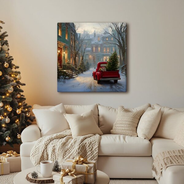 Quadro su tela – Atmosfera natalizia in strada innevata