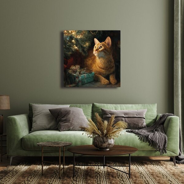 Quadro su tela Natalizio – Momenti festivi con gatto