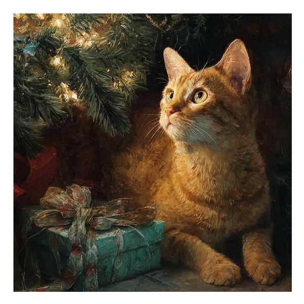Quadro su tela Natalizio – Momenti festivi con gatto