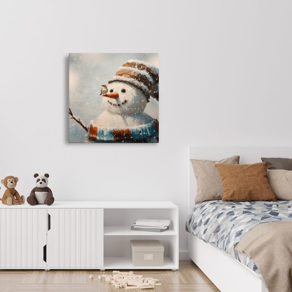 Quadro su tela Natalizio – Pupazzo di neve e amico passero