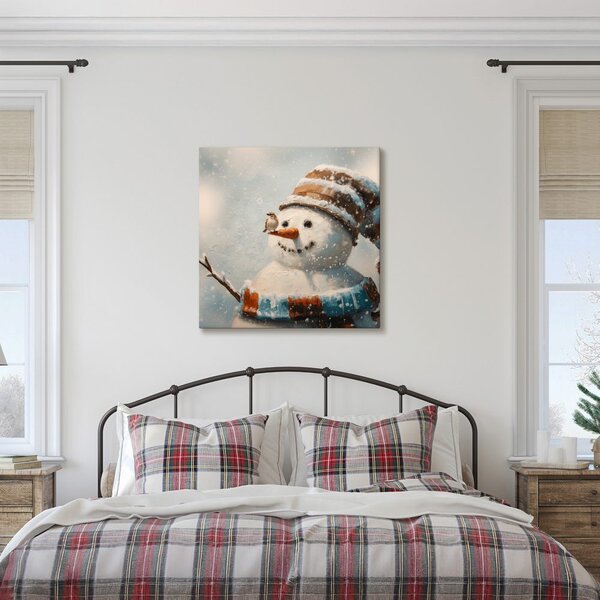 Quadro su tela Natalizio – Pupazzo di neve e amico passero