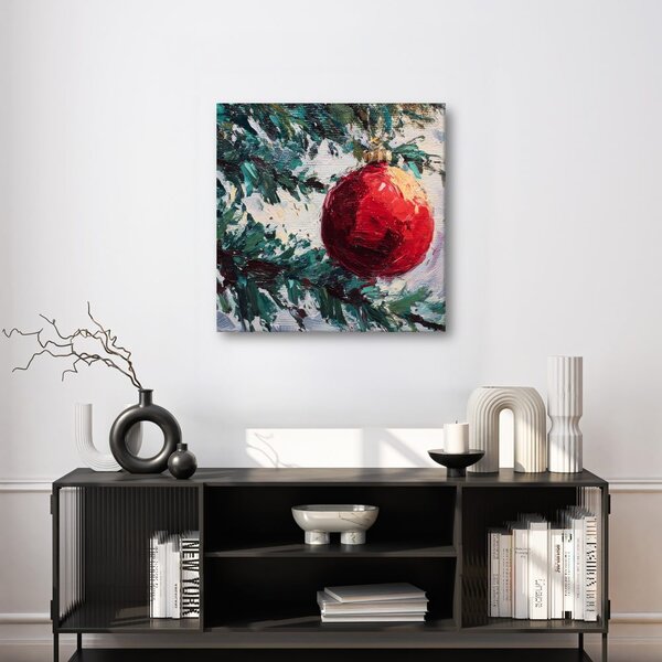 Quadro su tela Natalizio – Pallina rossa e ramoscelli