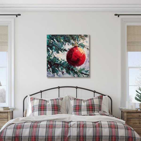 Quadro su tela Natalizio – Pallina rossa e ramoscelli