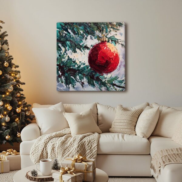 Quadro su tela Natalizio – Pallina rossa e ramoscelli