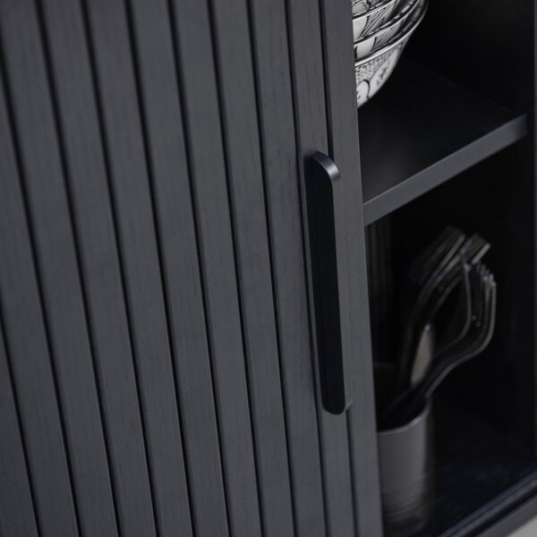 Cassettiera nera con effetto rovere con ante scorrevoli 120x76x45 cm Nola – Unique Furniture