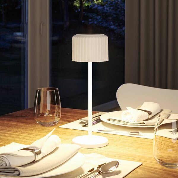 Paulmann Lampada LED da tavolo solare a Else, bianca, IP44, dimmerabile, Bianco / Opale, Soggiorno / Sala da pranzo, Alluminio, Moderno, Lampade solari