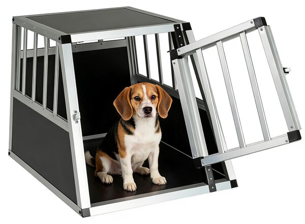 Trasportino per cani KOMFOTTEU, adatto all'auto, con sistema di chiusura di sicurezza, leggero e stabile, realizzato in alluminio, ideale per il bagagliaio, il sedile posteriore e per l'uso domestico (69,5 x 54 x 50,5 cm)
