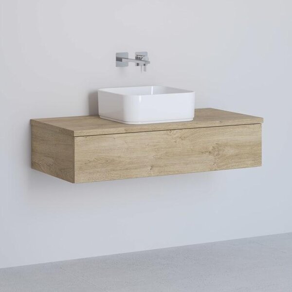 Console per lavabo a incasso Kronenbach, modello a cubo, 101 cm, con lavabo integrato e 1 cassetto