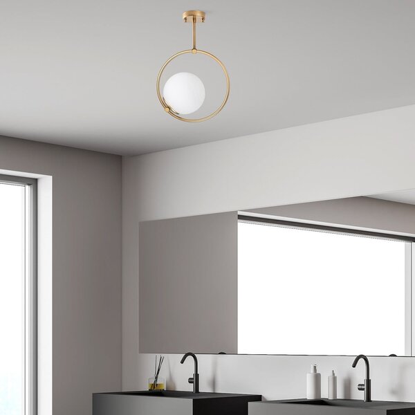 Plafoniera bianca/color ottone con paralume in vetro 39x26 cm Dolunay – Opviq lights