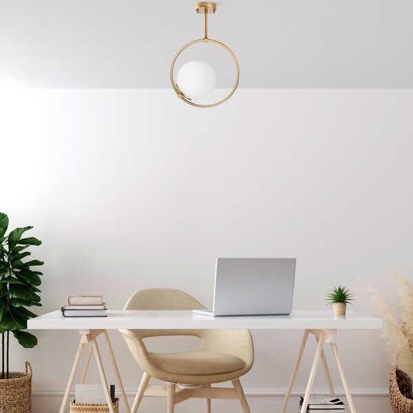 Plafoniera bianca/color ottone con paralume in vetro 39x26 cm Dolunay – Opviq lights