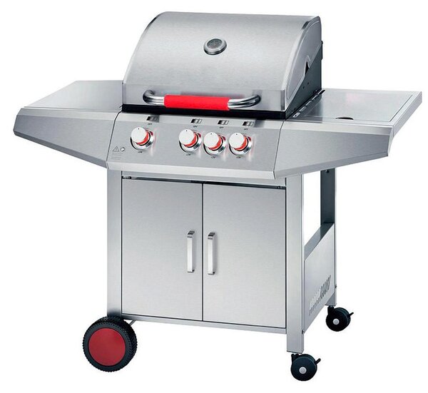 FRANKYSTAR Top Inox - BBQ a gas in acciaio inox con accensione piezoelettrica 12,6 kW con 3 fuochi interni ed uno esterno