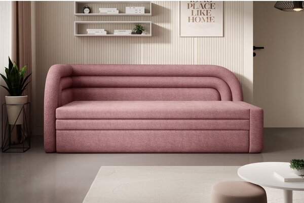 Divano rosa allungabile/con contenitore con penisola a sinistra e rivestimento in ciniglia 223 cm Fabillo – ELTAP