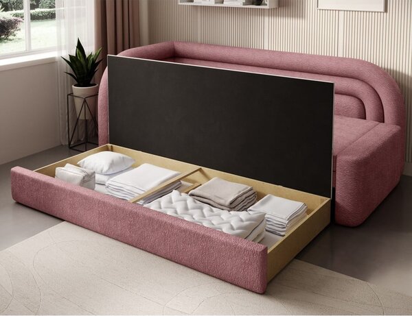 Divano rosa allungabile/con contenitore con penisola a sinistra e rivestimento in ciniglia 223 cm Fabillo – ELTAP