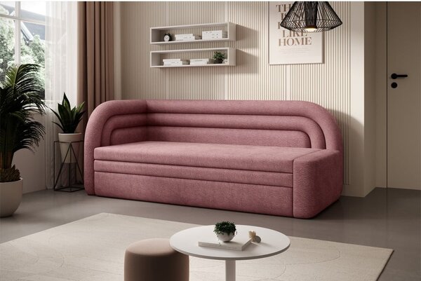 Divano rosa allungabile/con contenitore con penisola a sinistra e rivestimento in ciniglia 223 cm Fabillo – ELTAP