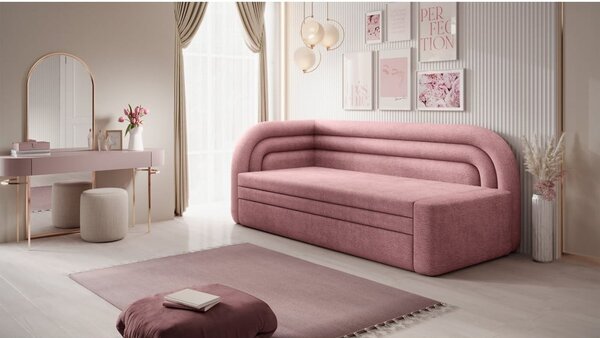 Divano rosa allungabile/con contenitore con penisola a sinistra e rivestimento in ciniglia 223 cm Fabillo – ELTAP