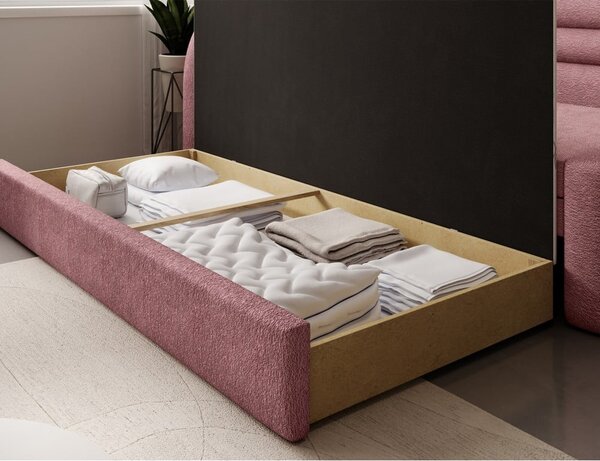 Divano rosa allungabile/con contenitore con penisola a sinistra e rivestimento in ciniglia 223 cm Fabillo – ELTAP