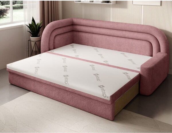 Divano rosa allungabile/con contenitore con penisola a sinistra e rivestimento in ciniglia 223 cm Fabillo – ELTAP
