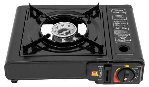Griglia a gas portatile per campeggio - Piano cottura a gas da tavolo - 2500 W, riscaldamento rapido - Butano/gas liquido - Accensione elettronica, 25000 accensioni - Dimensioni: 34x26x8 cm - Colore: nero