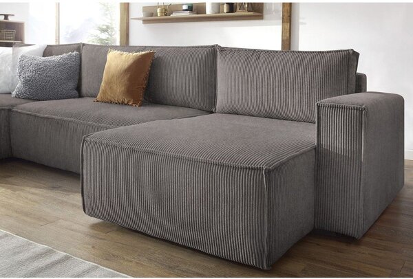 Divano letto angolare a "U" in velluto a coste grigio scuro Nihad - Bobochic Paris
