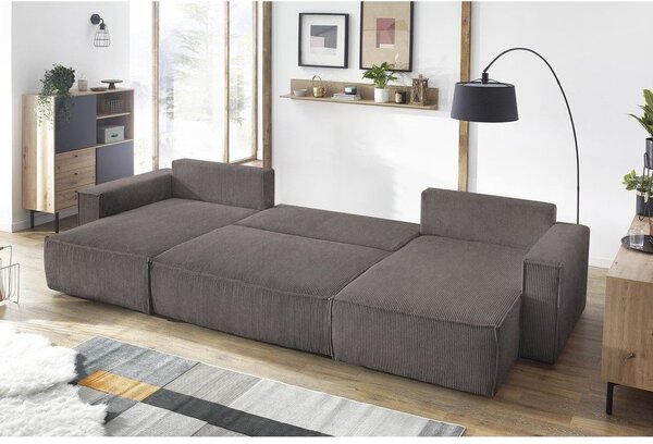 Divano letto angolare a "U" in velluto a coste grigio scuro Nihad - Bobochic Paris
