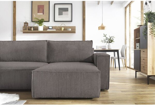 Divano letto angolare a "U" in velluto a coste grigio scuro Nihad - Bobochic Paris