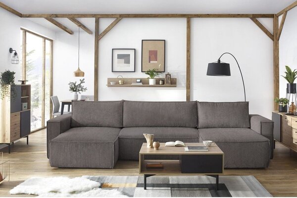 Divano letto angolare a "U" in velluto a coste grigio scuro Nihad - Bobochic Paris