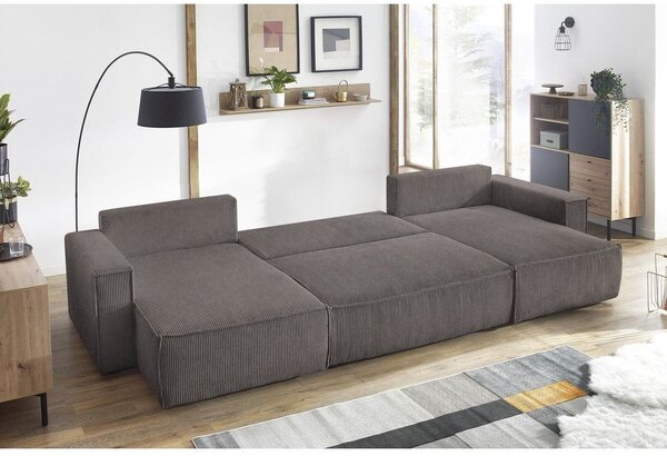 Divano letto angolare a "U" in velluto a coste grigio scuro Nihad - Bobochic Paris