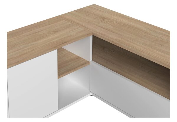 Tavolo TV in rovere decorato in bianco e naturale 90x45 cm Angle - TemaHome