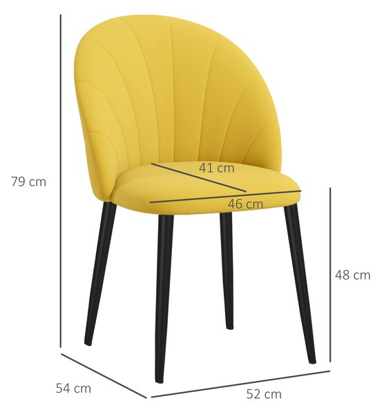 HOMCOM Set 2 Sedie da Pranzo Design Nordico in Metallo e Tessuto Effetto Velluto Giallo e Nero, 52x54x79 cm