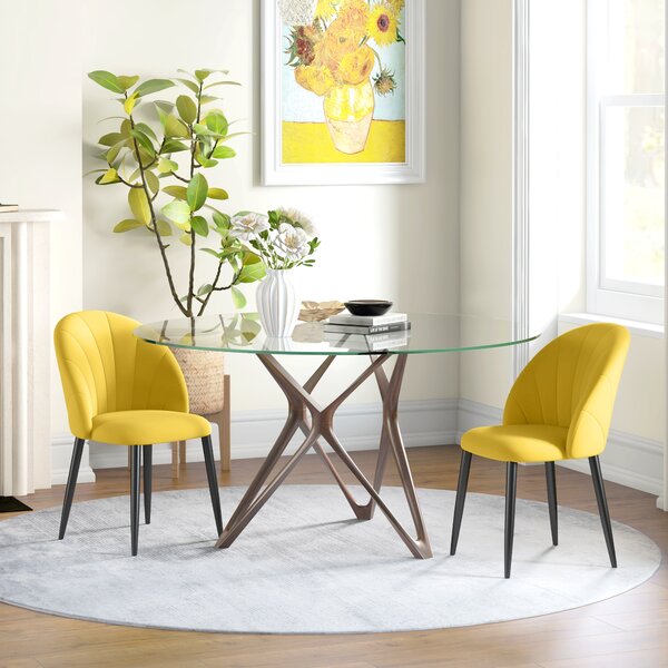 HOMCOM Set 2 Sedie da Pranzo Design Nordico in Metallo e Tessuto Effetto Velluto Giallo e Nero, 52x54x79 cm