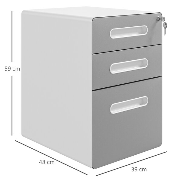 Vinsetto Cassettiera per Ufficio a 3 Cassetti con Serratura, Ruote, Portadocumenti Formato A4, Legale e Lettera, Grigio Chiaro